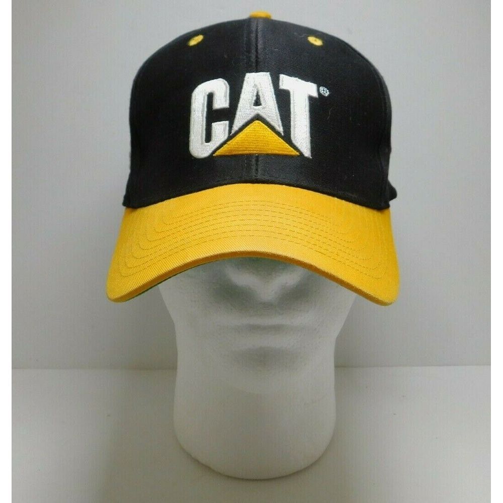 CAT Caterpillar‎ Double Snapback Hat Cap Nice Big American Flag Patch Black Gold